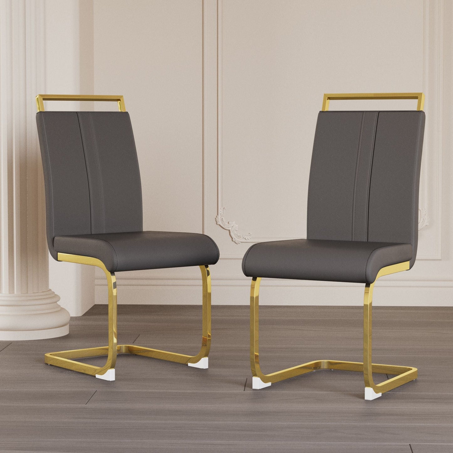 Modern Dining Chairs,PU Faux Leather High Back Upholstered Side Chair with C - shaped Tube plating Metal Legs for Dining Room Kitchen Vanity Patio Club Guest Office Chair (Set of 4) - 7DAY'S