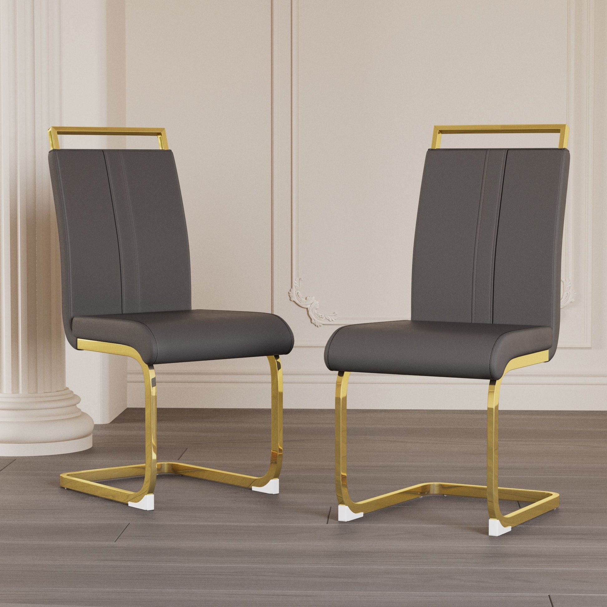 Modern Dining Chairs,PU Faux Leather High Back Upholstered Side Chair with C - shaped Tube plating Metal Legs for Dining Room Kitchen Vanity Patio Club Guest Office Chair (Set of 4) - 7DAY'S
