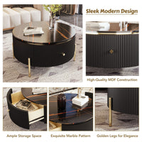 Modern Round Coffee Table with 2 large Drawers Storage Accent Table(31.5'') - 7DAY'S