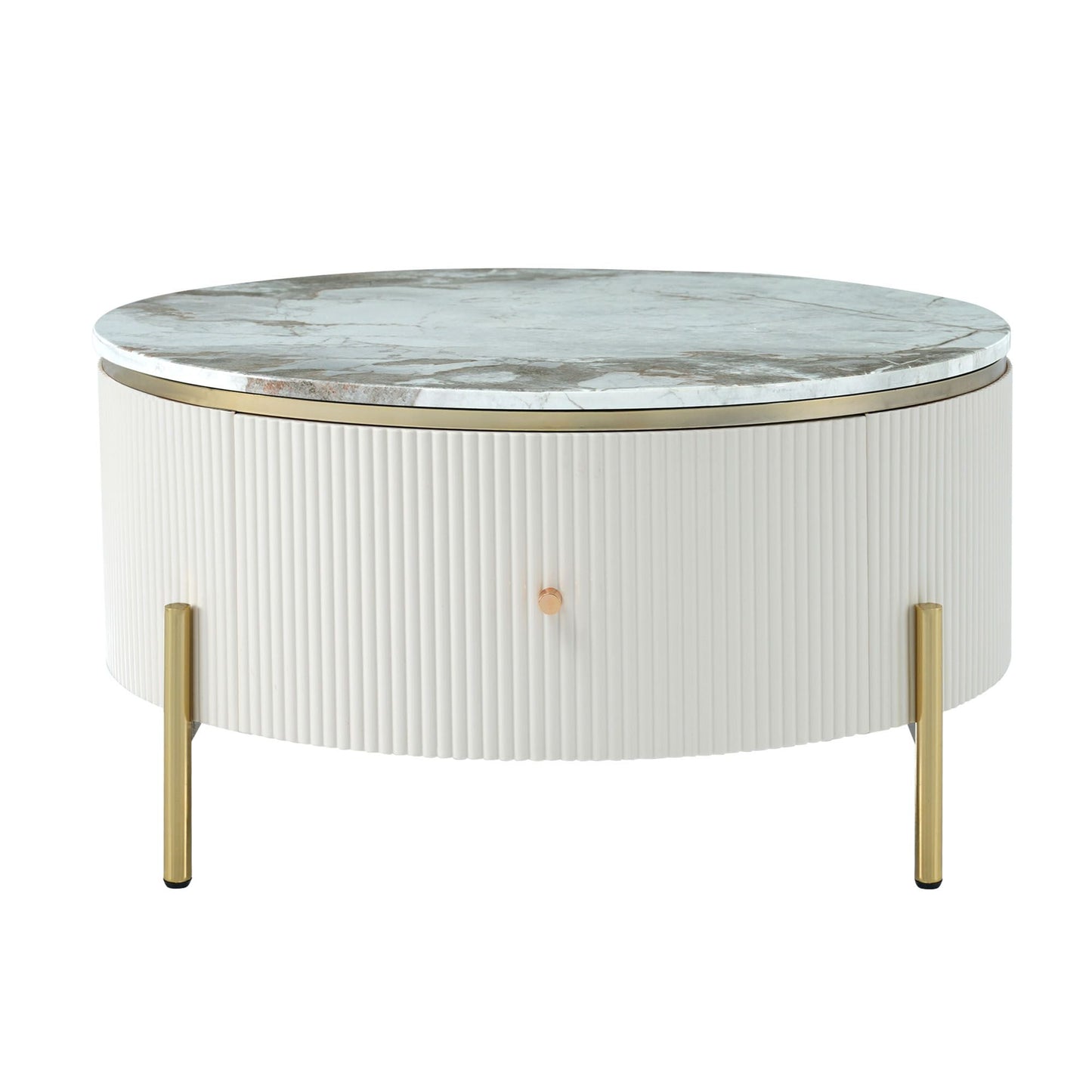 Modern Round Coffee Table with 2 large Drawers Storage Accent Table(31.5'') - 7DAY'S