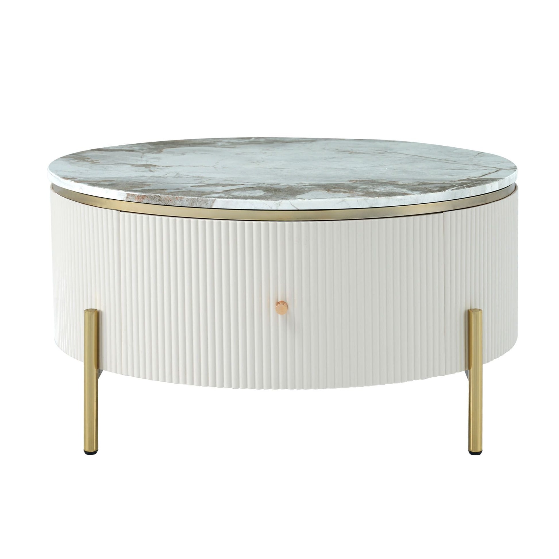 Modern Round Coffee Table with 2 large Drawers Storage Accent Table(31.5'') - 7DAY'S