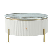 Modern Round Coffee Table with 2 large Drawers Storage Accent Table(31.5'') - 7DAY'S