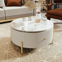 Modern Round Coffee Table with 2 large Drawers Storage Accent Table(31.5'') - 7DAY'S