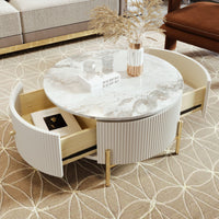 Modern Round Coffee Table with 2 large Drawers Storage Accent Table(31.5'') - 7DAY'S