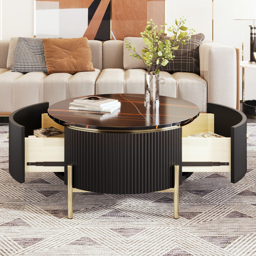 Modern Round Coffee Table with 2 large Drawers Storage Accent Table(31.5'') - 7DAY'S