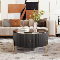 Modern Round Coffee Table with 2 large Drawers Storage Accent Table(31.5'') - 7DAY'S