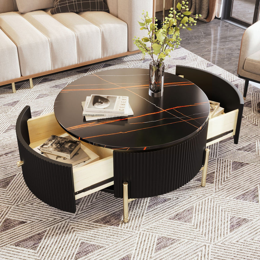 Modern Round Coffee Table with 2 large Drawers Storage Accent Table(31.5'') - 7DAY'S