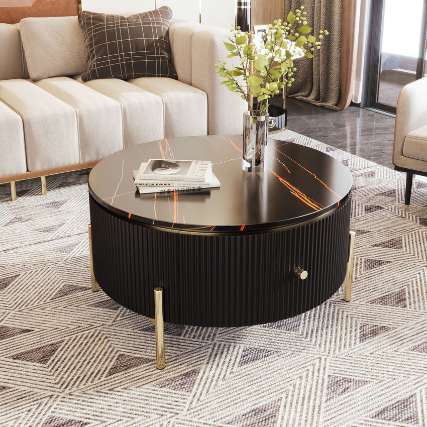 Modern Round Coffee Table with 2 large Drawers Storage Accent Table(31.5'') - 7DAY'S