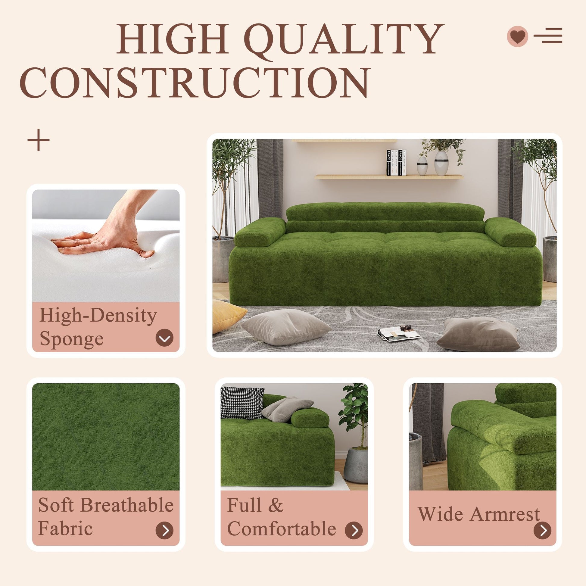 Modern Sofa Bed,Velvet Sleeper Couch,3 Seater Tufted Sofa,And Adjustable Backrests For Small Spaces, Living Room, Bedroom - 7DAY'S