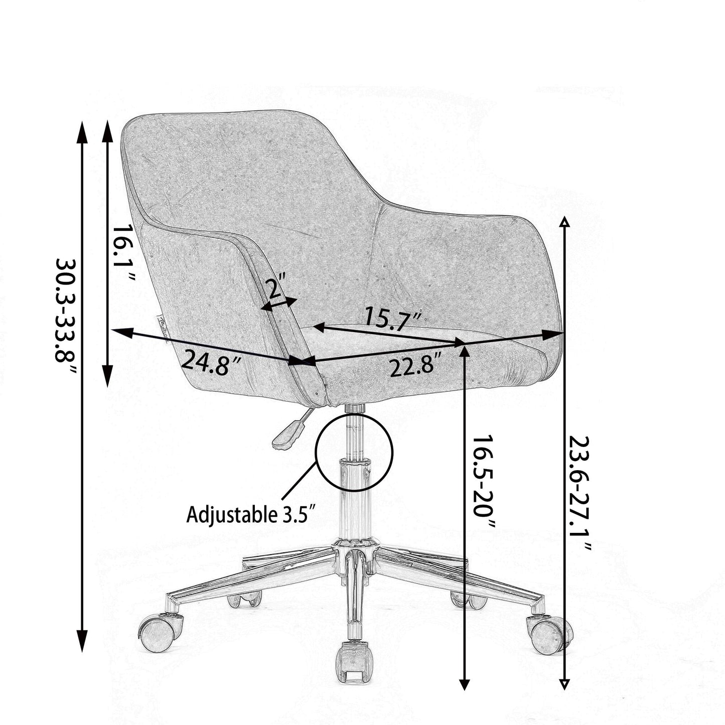 Modern Velvet Fabric Material Adjustable Height 360 revolving Home Office Chair with Gold Metal Legs and Universal Wheels for Indoor - 7DAY'S