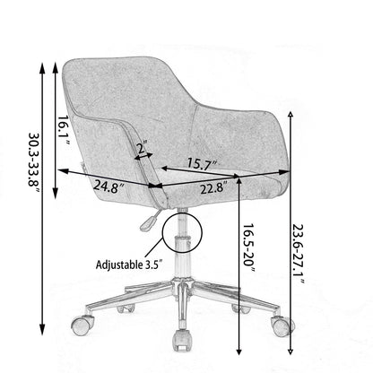 Modern Velvet Fabric Material Adjustable Height 360 revolving Home Office Chair with Gold Metal Legs and Universal Wheels for Indoor - 7DAY'S