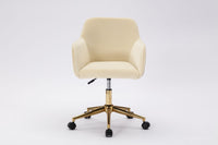 Modern Velvet Fabric Material Adjustable Height 360 revolving Home Office Chair with Gold Metal Legs and Universal Wheels for Indoor - 7DAY'S