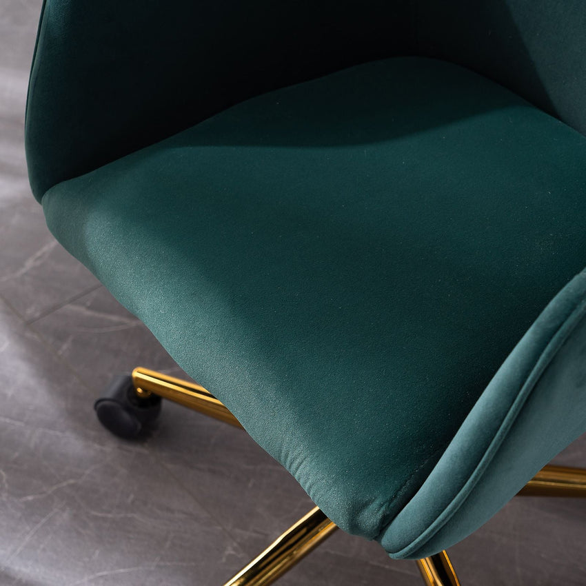 Modern Velvet Fabric Material Adjustable Height 360 revolving Home Office Chair with Gold Metal Legs and Universal Wheels for Indoor - 7DAY'S