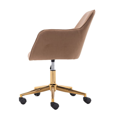 Modern Velvet Fabric Material Adjustable Height 360 revolving Home Office Chair with Gold Metal Legs and Universal Wheels for Indoor - 7DAY'S