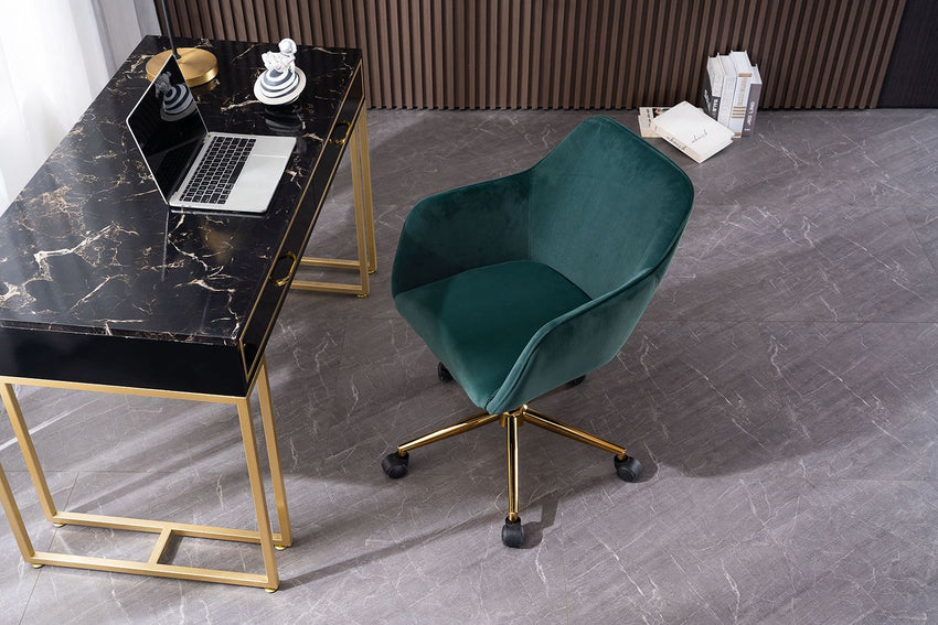 Modern Velvet Fabric Material Adjustable Height 360 revolving Home Office Chair with Gold Metal Legs and Universal Wheels for Indoor - 7DAY'S