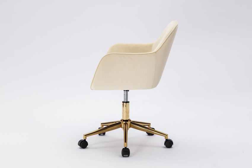 Modern Velvet Fabric Material Adjustable Height 360 revolving Home Office Chair with Gold Metal Legs and Universal Wheels for Indoor - 7DAY'S