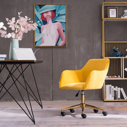 Modern Velvet Fabric Material Adjustable Height 360 revolving Home Office Chair with Gold Metal Legs and Universal Wheels for Indoor - 7DAY'S