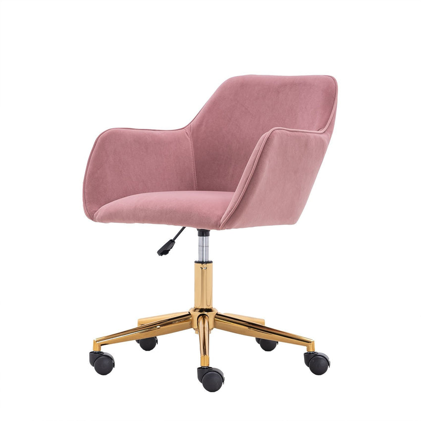 Modern Velvet Fabric Material Adjustable Height 360 revolving Home Office Chair with Gold Metal Legs and Universal Wheels for Indoor - 7DAY'S