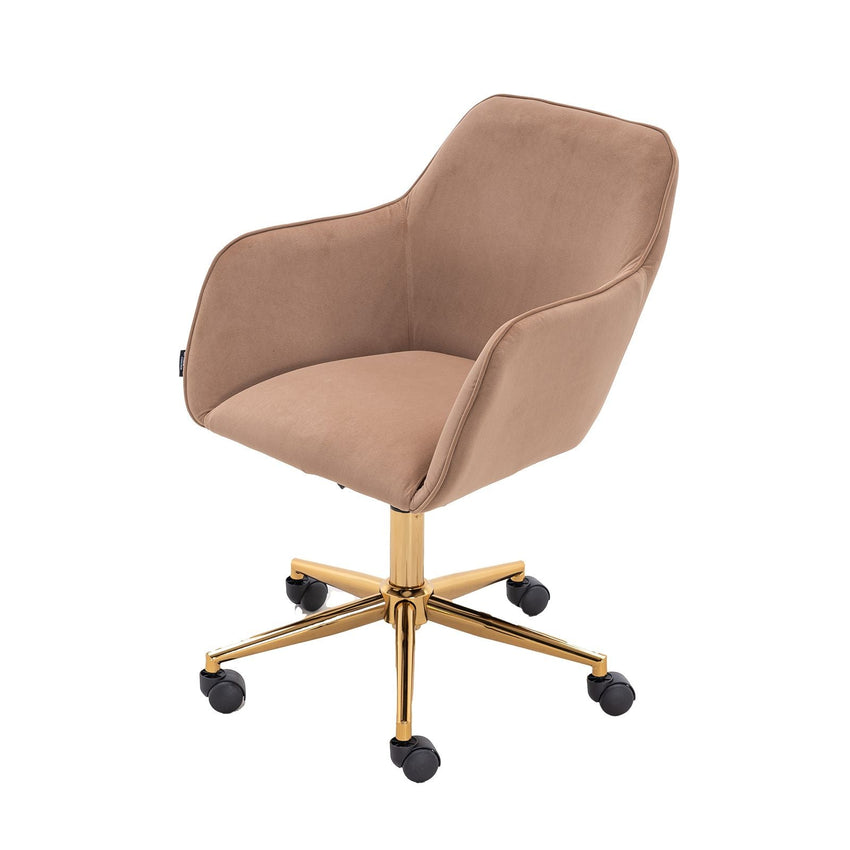 Modern Velvet Fabric Material Adjustable Height 360 revolving Home Office Chair with Gold Metal Legs and Universal Wheels for Indoor - 7DAY'S