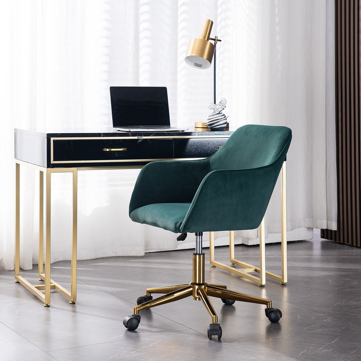 Modern Velvet Fabric Material Adjustable Height 360 revolving Home Office Chair with Gold Metal Legs and Universal Wheels for Indoor - 7DAY'S