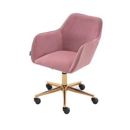 Modern Velvet Fabric Material Adjustable Height 360 revolving Home Office Chair with Gold Metal Legs and Universal Wheels for Indoor - 7DAY'S