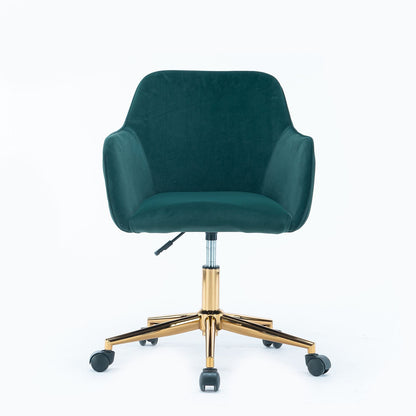 Modern Velvet Fabric Material Adjustable Height 360 revolving Home Office Chair with Gold Metal Legs and Universal Wheels for Indoor - 7DAY'S