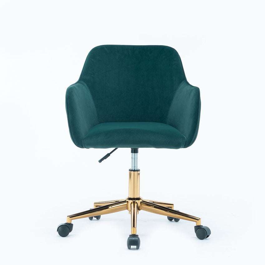 Modern Velvet Fabric Material Adjustable Height 360 revolving Home Office Chair with Gold Metal Legs and Universal Wheels for Indoor - 7DAY'S