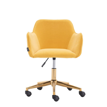 Modern Velvet Fabric Material Adjustable Height 360 revolving Home Office Chair with Gold Metal Legs and Universal Wheels for Indoor - 7DAY'S