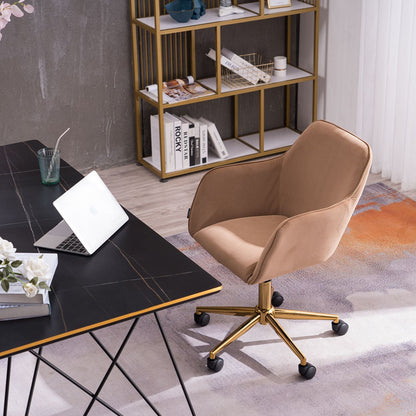 Modern Velvet Fabric Material Adjustable Height 360 revolving Home Office Chair with Gold Metal Legs and Universal Wheels for Indoor - 7DAY'S