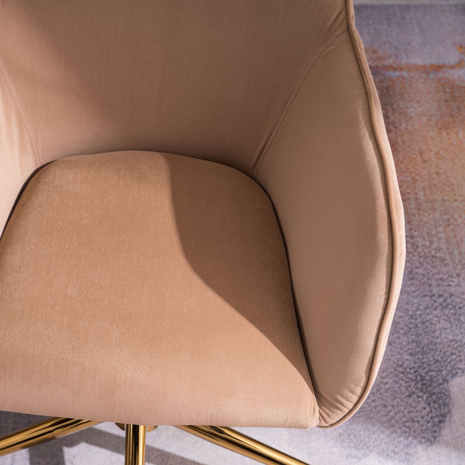 Modern Velvet Fabric Material Adjustable Height 360 revolving Home Office Chair with Gold Metal Legs and Universal Wheels for Indoor - 7DAY'S