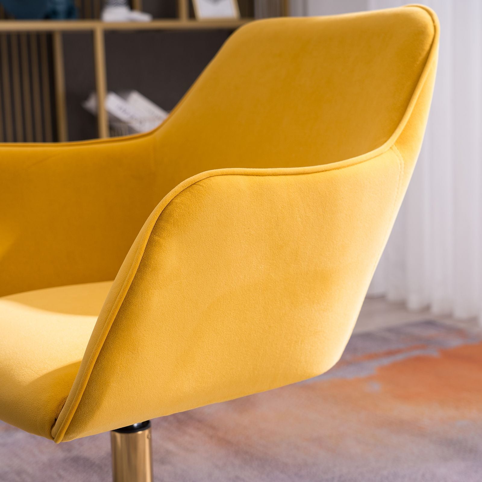 Modern Velvet Fabric Material Adjustable Height 360 revolving Home Office Chair with Gold Metal Legs and Universal Wheels for Indoor - 7DAY'S