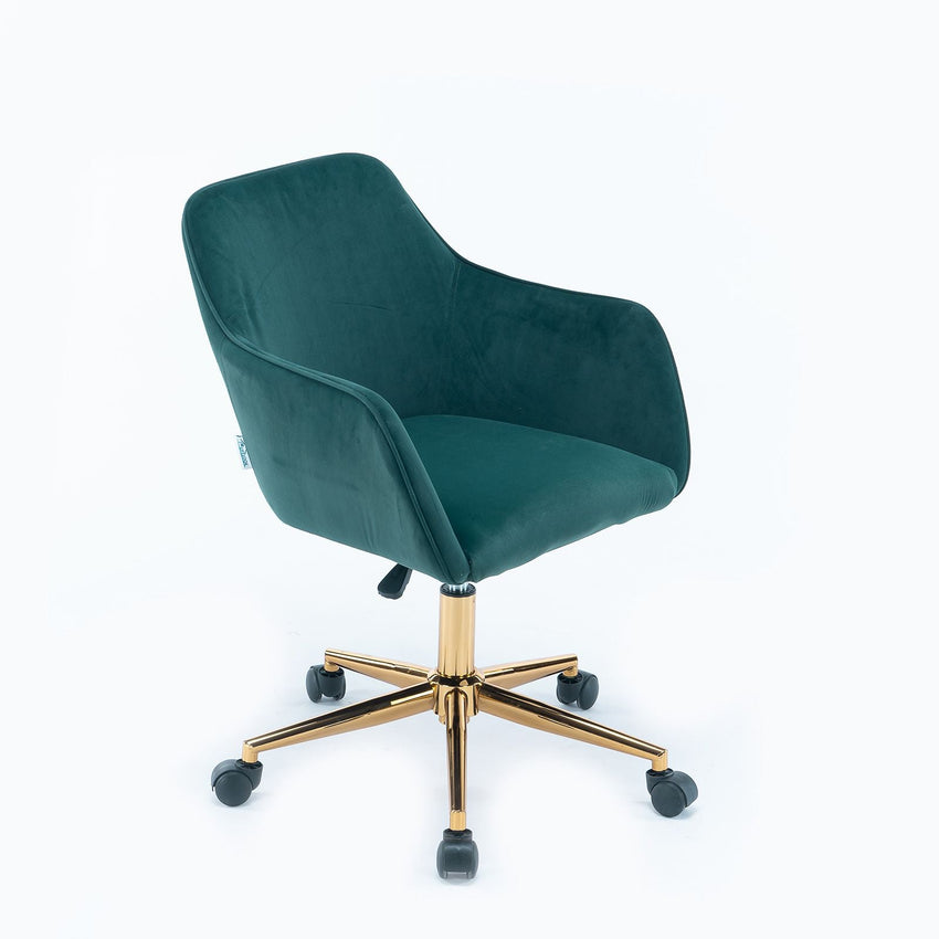 Modern Velvet Fabric Material Adjustable Height 360 revolving Home Office Chair with Gold Metal Legs and Universal Wheels for Indoor - 7DAY'S