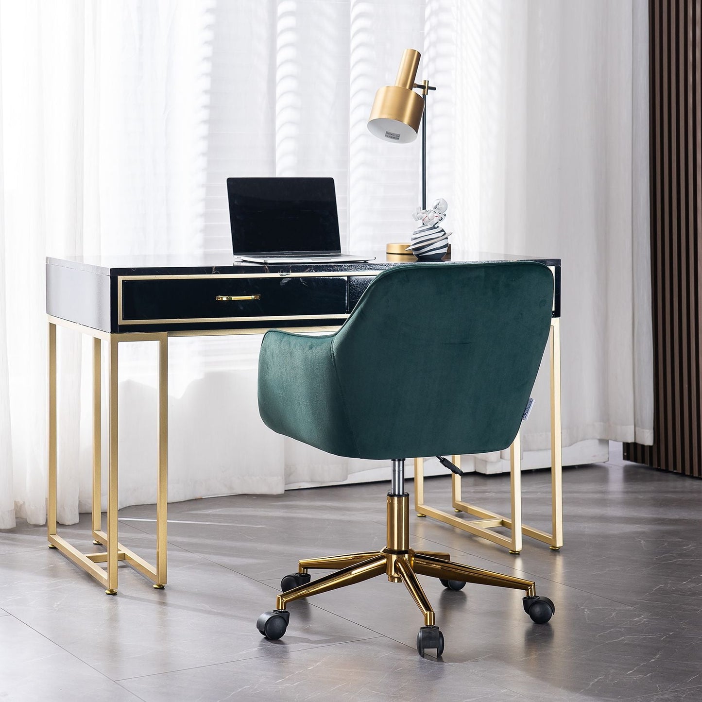 Modern Velvet Fabric Material Adjustable Height 360 revolving Home Office Chair with Gold Metal Legs and Universal Wheels for Indoor - 7DAY'S