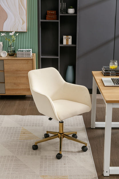Modern Velvet Fabric Material Adjustable Height 360 revolving Home Office Chair with Gold Metal Legs and Universal Wheels for Indoor - 7DAY'S