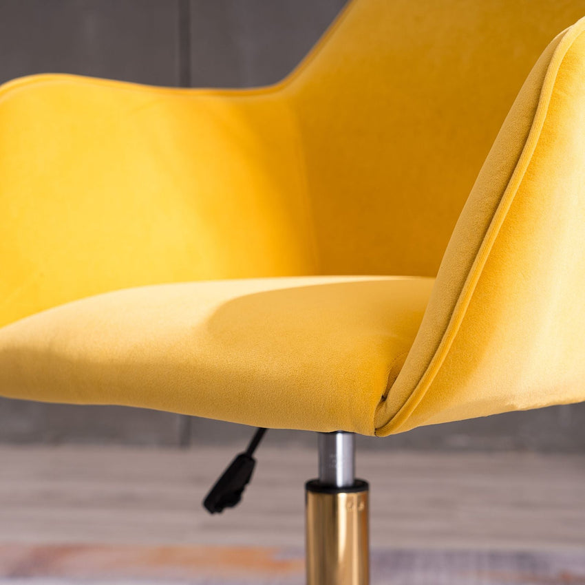 Modern Velvet Fabric Material Adjustable Height 360 revolving Home Office Chair with Gold Metal Legs and Universal Wheels for Indoor - 7DAY'S