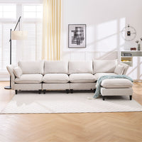 Modular Sectional Sofa, L Shaped Couch Set for Living Room, 4 - Seater Comfy Cloud Couches with Movable Ottoman Beige - 7DAY'S