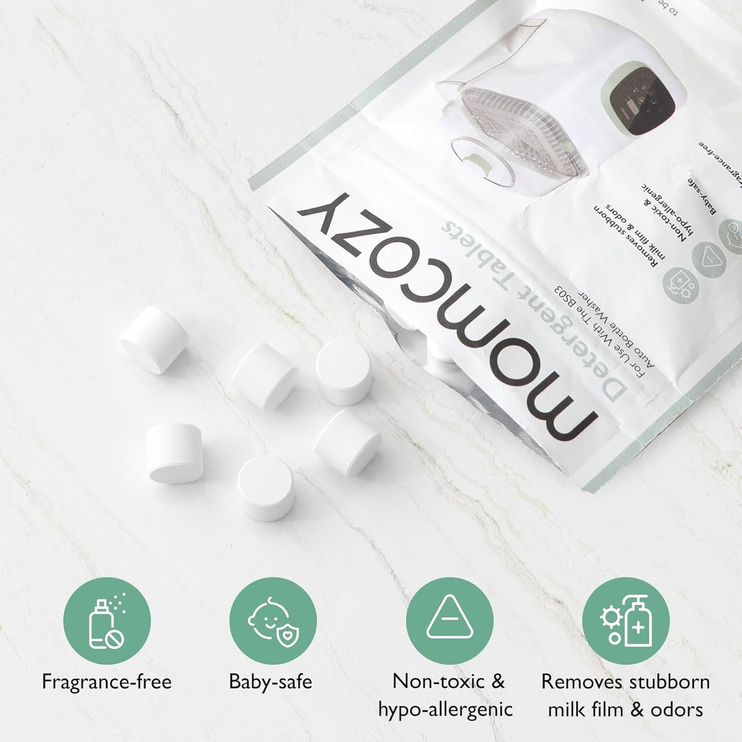 Momcozy Official Washing Block for Momcozy KleanPal Pro Baby Bottle Washer, 120 Detergent Tablets - 7DAY'S