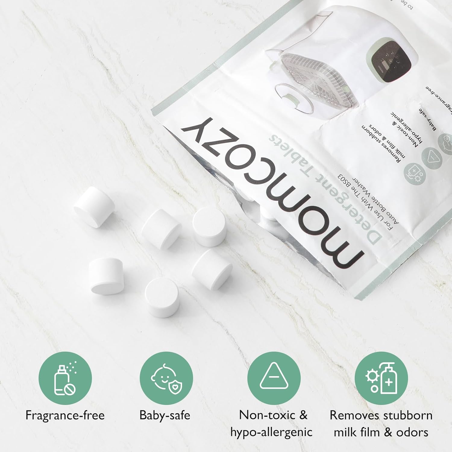 Momcozy Official Washing Block for Momcozy KleanPal Pro Baby Bottle Washer, 120 Detergent Tablets - 7DAY'S