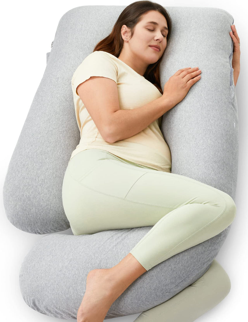 Momcozy Pregnancy Pillows for Sleeping, U Shaped Full Body Maternity Pillow with Removable Cover - Support for Back, Legs, Belly, HIPS for Pregnant Women, 57 Inch Pregnancy Pillow for Women, Grey - 7DAY'S