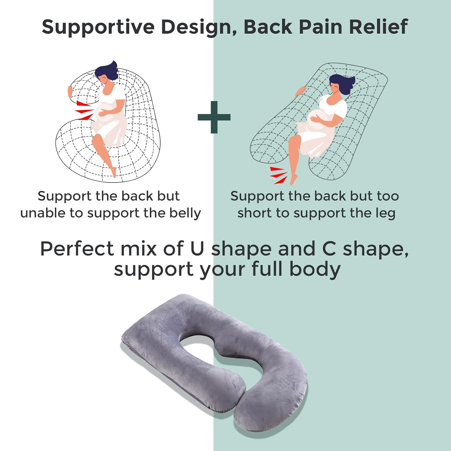 Momcozy Pregnancy Pillows for Sleeping, U Shaped Full Body Maternity Pillow with Removable Cover - Support for Back, Legs, Belly, HIPS for Pregnant Women, 57 Inch Pregnancy Pillow for Women, Grey - 7DAY'S