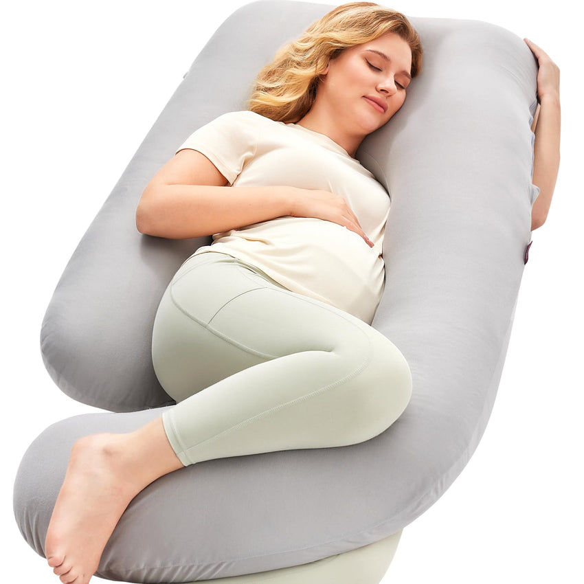 Momcozy Pregnancy Pillows for Sleeping, U Shaped Full Body Maternity Pillow with Removable Cover - Support for Back, Legs, Belly, HIPS for Pregnant Women, 57 Inch Pregnancy Pillow for Women, Grey - 7DAY'S