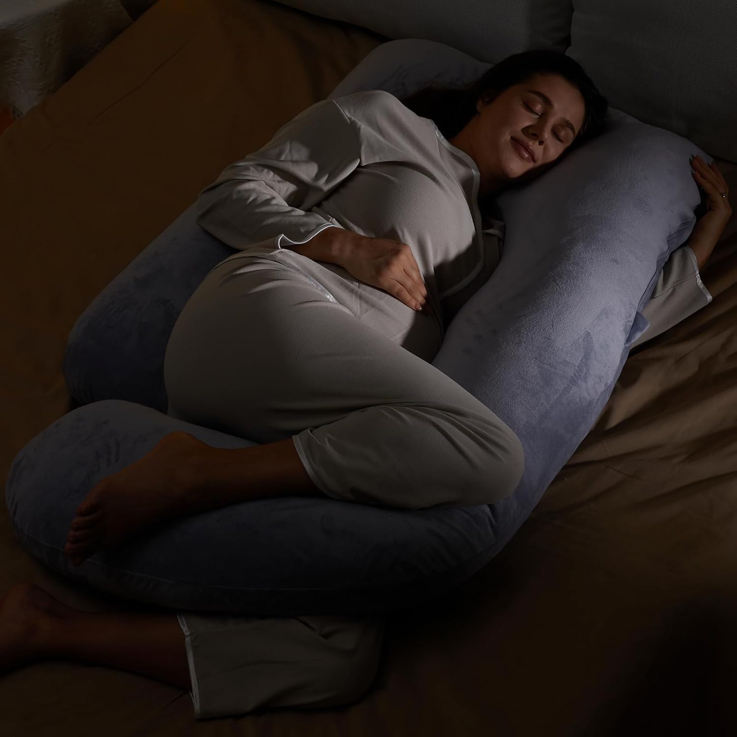 Momcozy Pregnancy Pillows for Sleeping, U Shaped Full Body Maternity Pillow with Removable Cover - Support for Back, Legs, Belly, HIPS for Pregnant Women, 57 Inch Pregnancy Pillow for Women, Grey - 7DAY'S