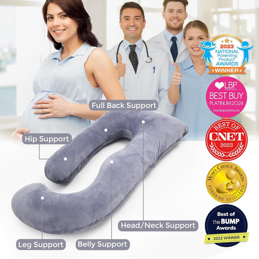 Momcozy Pregnancy Pillows for Sleeping, U Shaped Full Body Maternity Pillow with Removable Cover - Support for Back, Legs, Belly, HIPS for Pregnant Women, 57 Inch Pregnancy Pillow for Women, Grey - 7DAY'S