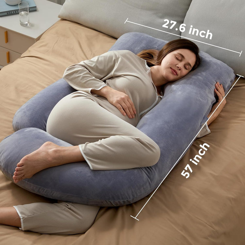 Momcozy Pregnancy Pillows for Sleeping, U Shaped Full Body Maternity Pillow with Removable Cover - Support for Back, Legs, Belly, HIPS for Pregnant Women, 57 Inch Pregnancy Pillow for Women, Grey - 7DAY'S