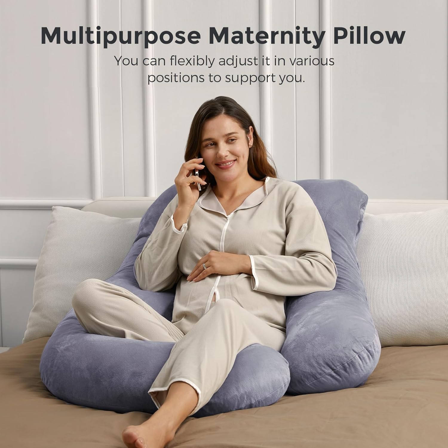 Momcozy Pregnancy Pillows for Sleeping, U Shaped Full Body Maternity Pillow with Removable Cover - Support for Back, Legs, Belly, HIPS for Pregnant Women, 57 Inch Pregnancy Pillow for Women, Grey - 7DAY'S