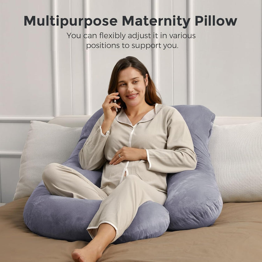 Momcozy Pregnancy Pillows for Sleeping, U Shaped Full Body Maternity Pillow with Removable Cover - Support for Back, Legs, Belly, HIPS for Pregnant Women, 57 Inch Pregnancy Pillow for Women, Grey - 7DAY'S
