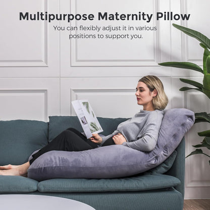 Momcozy Pregnancy Pillows for Sleeping, U Shaped Full Body Maternity Pillow with Removable Cover - Support for Back, Legs, Belly, HIPS for Pregnant Women, 57 Inch Pregnancy Pillow for Women, Grey - 7DAY'S