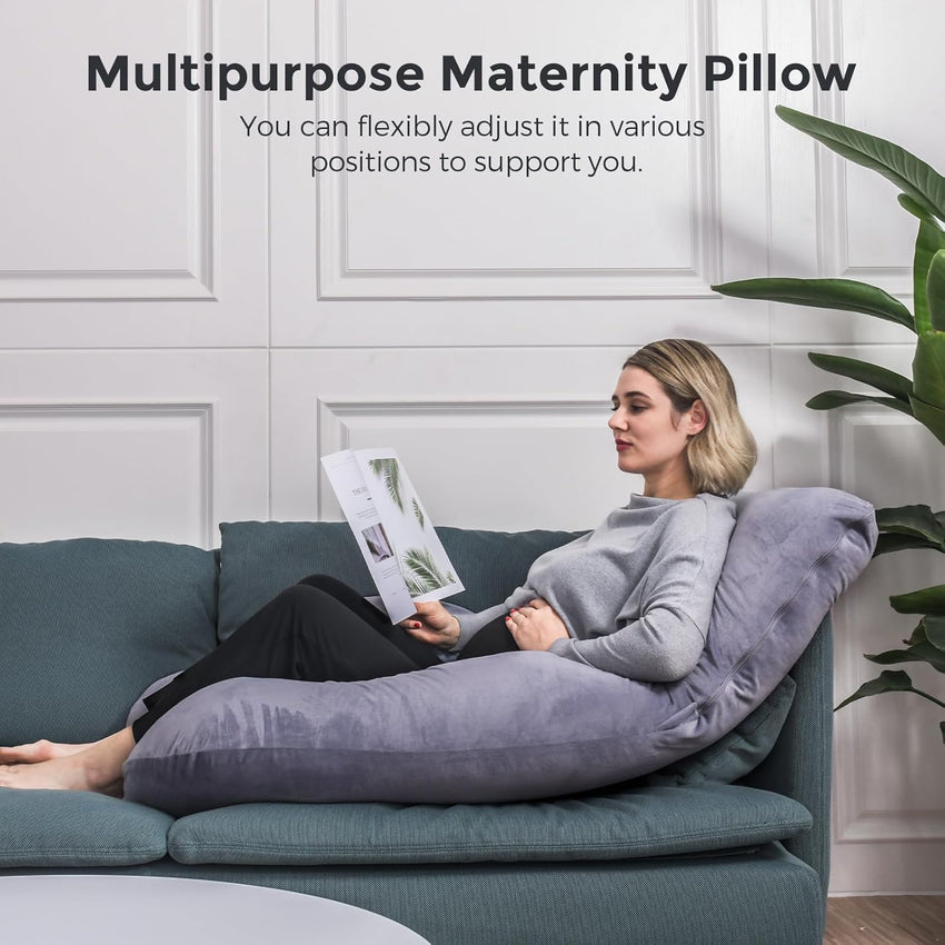 Momcozy Pregnancy Pillows for Sleeping, U Shaped Full Body Maternity Pillow with Removable Cover - Support for Back, Legs, Belly, HIPS for Pregnant Women, 57 Inch Pregnancy Pillow for Women, Grey - 7DAY'S