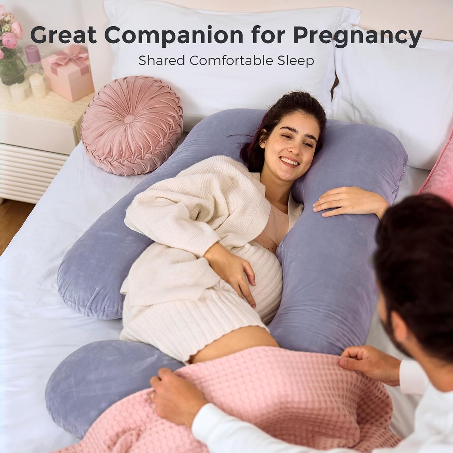 Momcozy Pregnancy Pillows for Sleeping, U Shaped Full Body Maternity Pillow with Removable Cover - Support for Back, Legs, Belly, HIPS for Pregnant Women, 57 Inch Pregnancy Pillow for Women, Grey - 7DAY'S