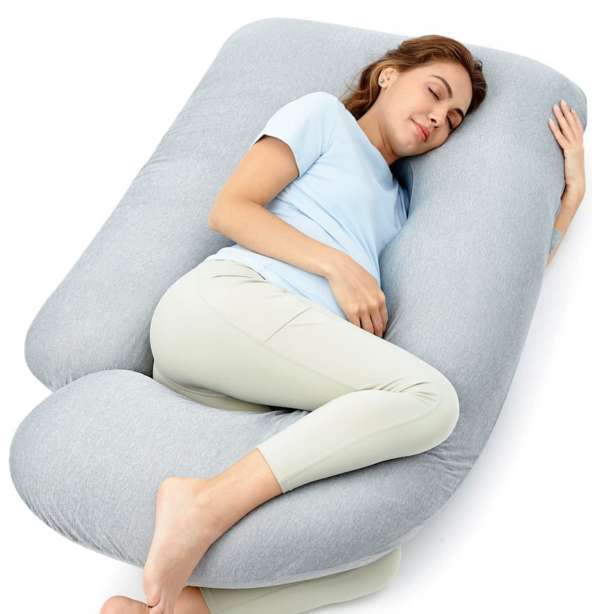 Momcozy Pregnancy Pillows for Sleeping, U Shaped Full Body Maternity Pillow with Removable Cover - Support for Back, Legs, Belly, HIPS for Pregnant Women, 57 Inch Pregnancy Pillow for Women, Grey - 7DAY'S